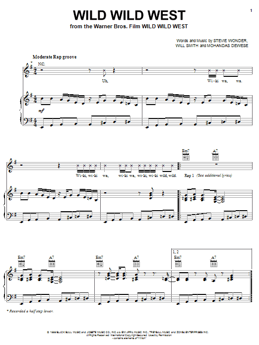 Download Will Smith feat. Dru Hill & Kool Moe Dee Wild Wild West Sheet Music and learn how to play Piano, Vocal & Guitar (Right-Hand Melody) PDF digital score in minutes