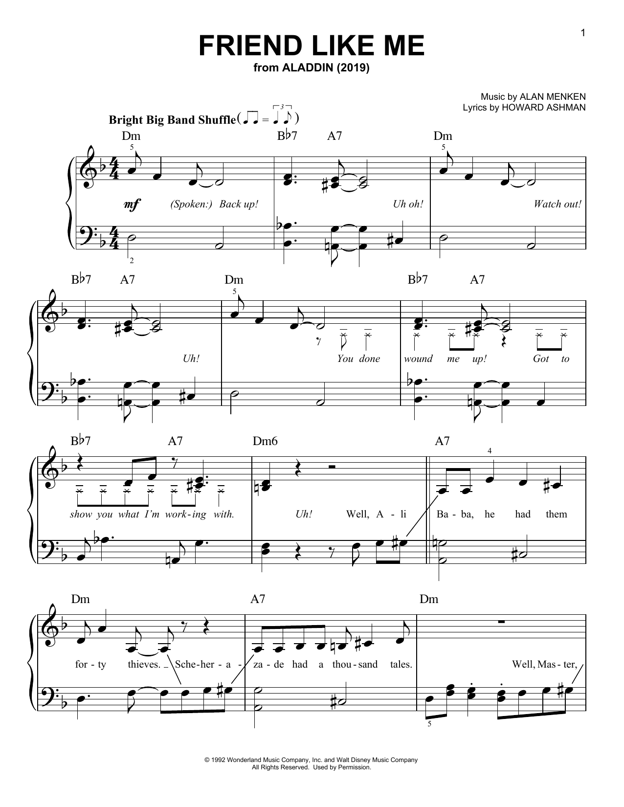 Download Will Smith Friend Like Me (from Disney's Aladdin) Sheet Music and learn how to play Piano, Vocal & Guitar Chords (Right-Hand Melody) PDF digital score in minutes