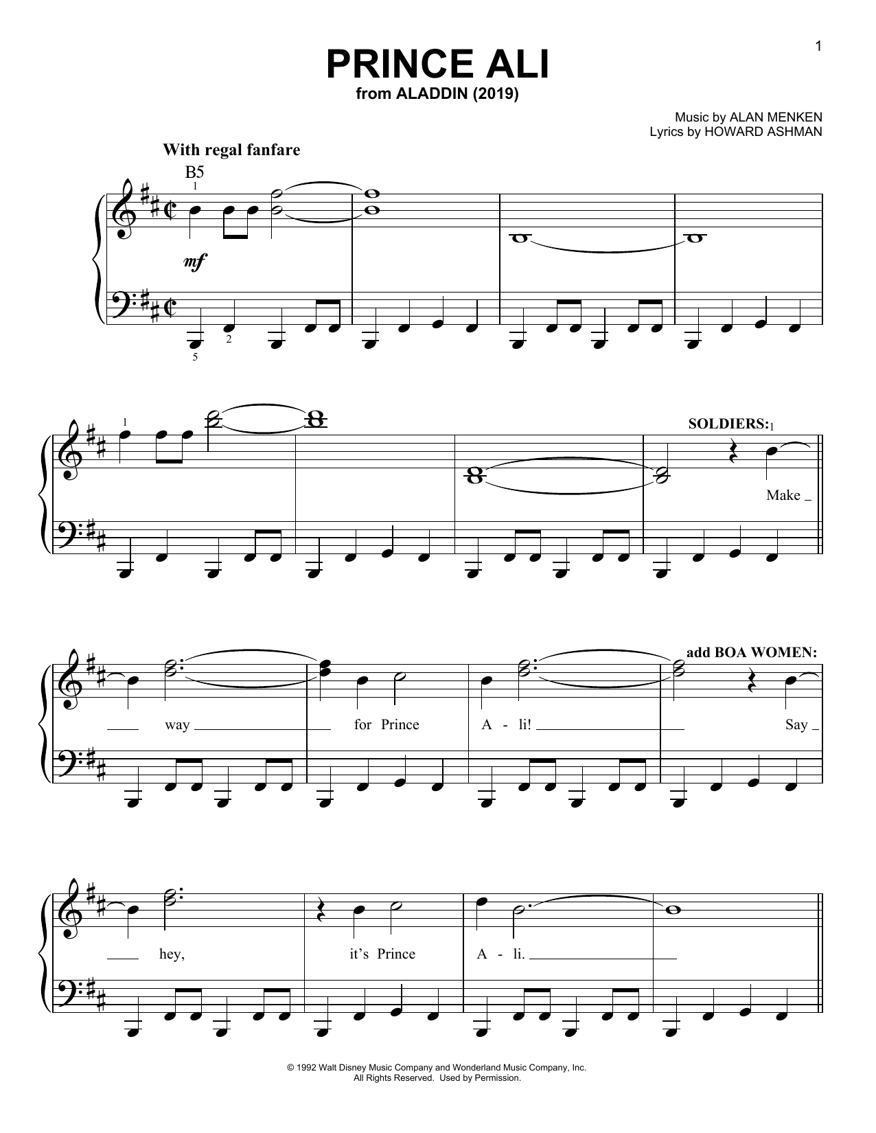 Download Will Smith Prince Ali (from Disney's Aladdin) Sheet Music and learn how to play Piano, Vocal & Guitar Chords (Right-Hand Melody) PDF digital score in minutes
