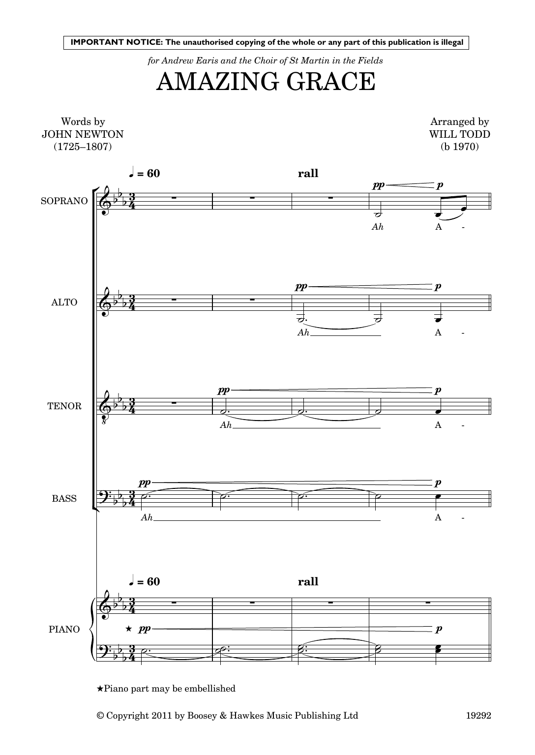 Download Will Todd Amazing Grace Sheet Music and learn how to play SSAATTBB Choir PDF digital score in minutes