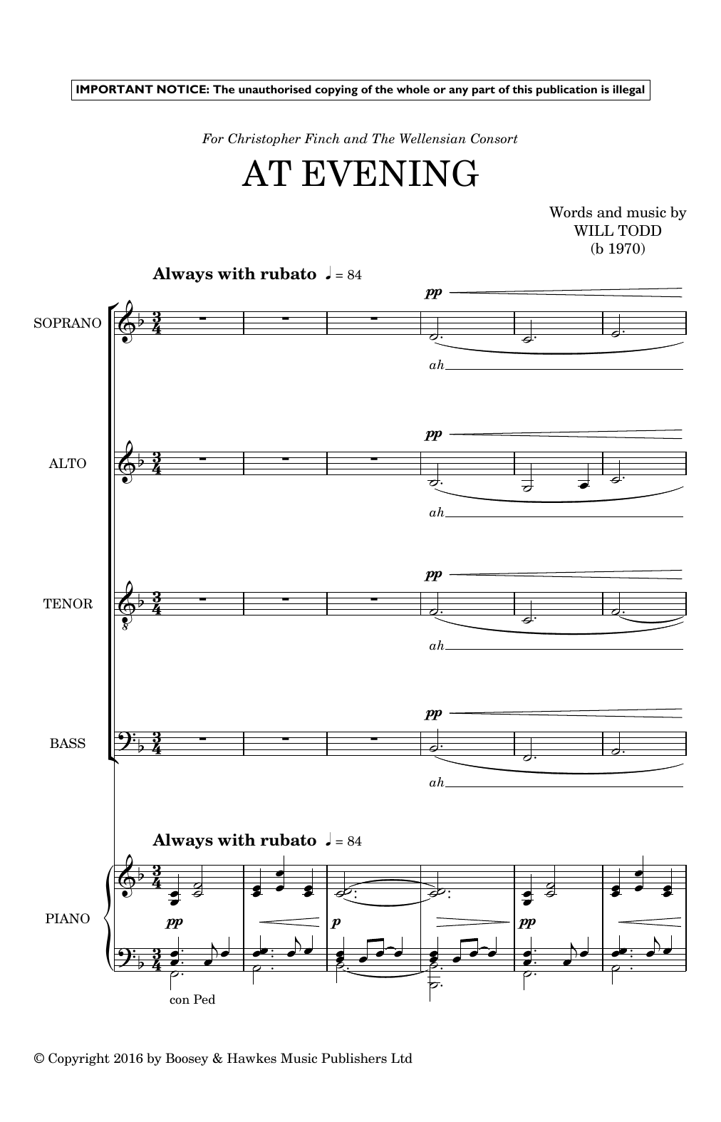 Download Will Todd At Evening Sheet Music and learn how to play SATB Choir PDF digital score in minutes