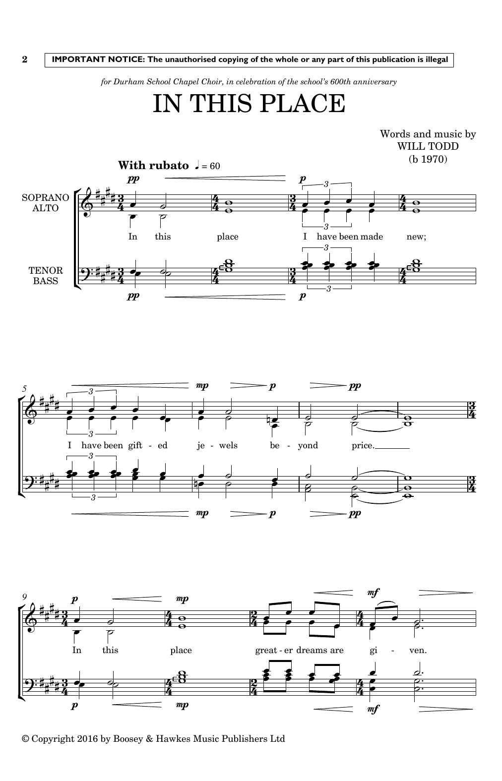 Download Will Todd In This Place Sheet Music and learn how to play SATB Choir PDF digital score in minutes