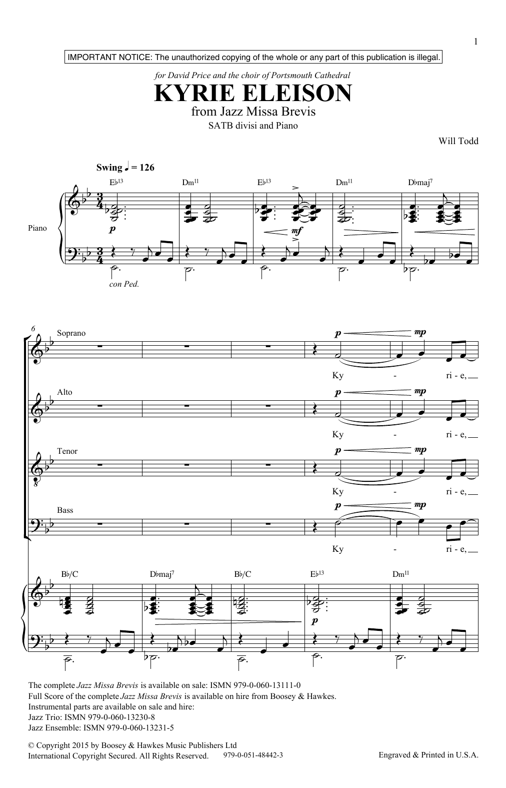 Download Will Todd Kyrie Eleison Sheet Music and learn how to play SATB PDF digital score in minutes