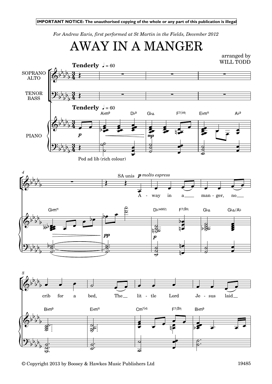 Download Will Todd Three Jazz Carols (Away in a Manger; Once in Royal David’s City; Silent Ni Sheet Music and learn how to play SATB Choir PDF digital score in minutes