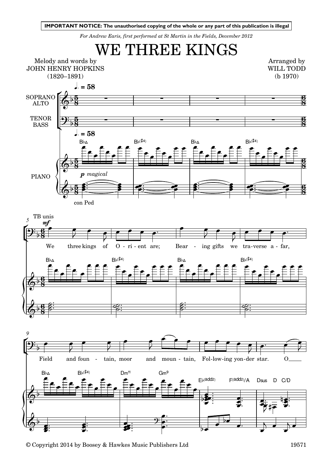 Download Will Todd Three More Jazz Carols (We Three Kings; In the Bleak Midwinter; Personent Hodie) Sheet Music and learn how to play SATB Choir PDF digital score in minutes