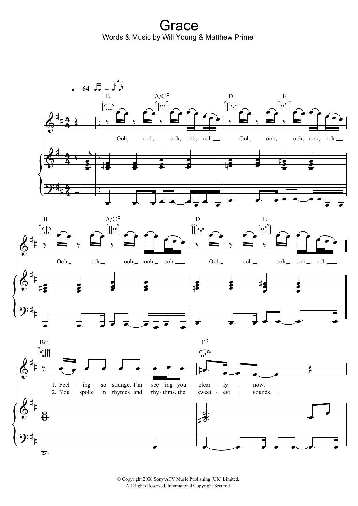 Download Will Young Grace Sheet Music and learn how to play Piano, Vocal & Guitar PDF digital score in minutes