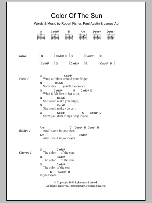 Download Willard Grant Conspiracy Color Of The Sun Sheet Music and learn how to play Lyrics & Chords PDF digital score in minutes