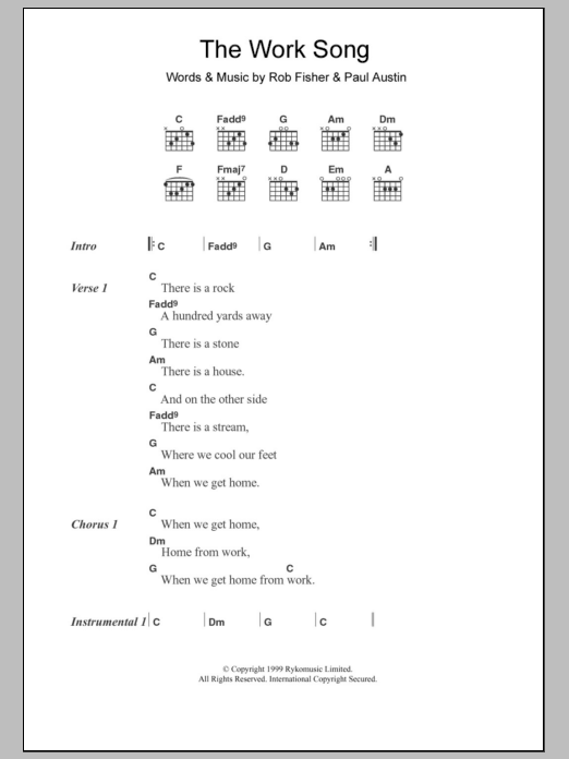 Download Willard Grant Conspiracy The Work Song Sheet Music and learn how to play Lyrics & Chords PDF digital score in minutes