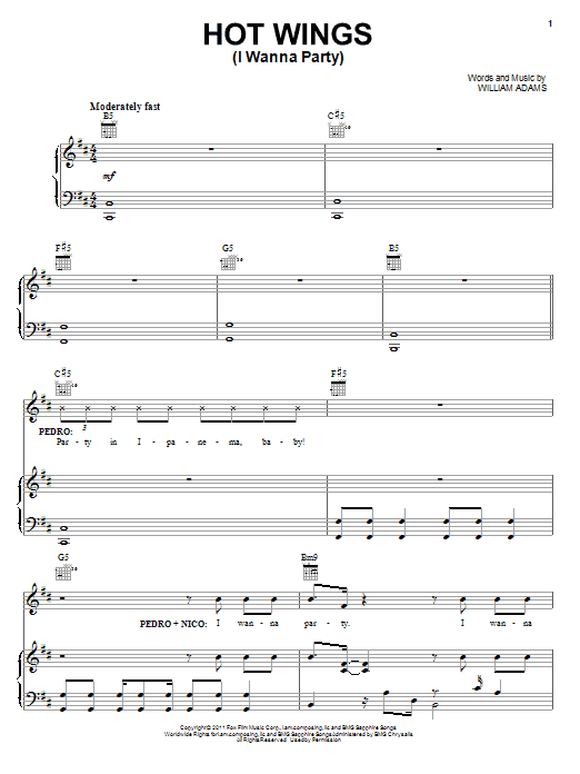 Download William Adams Hot Wings (I Wanna Party) Sheet Music and learn how to play Piano, Vocal & Guitar (Right-Hand Melody) PDF digital score in minutes