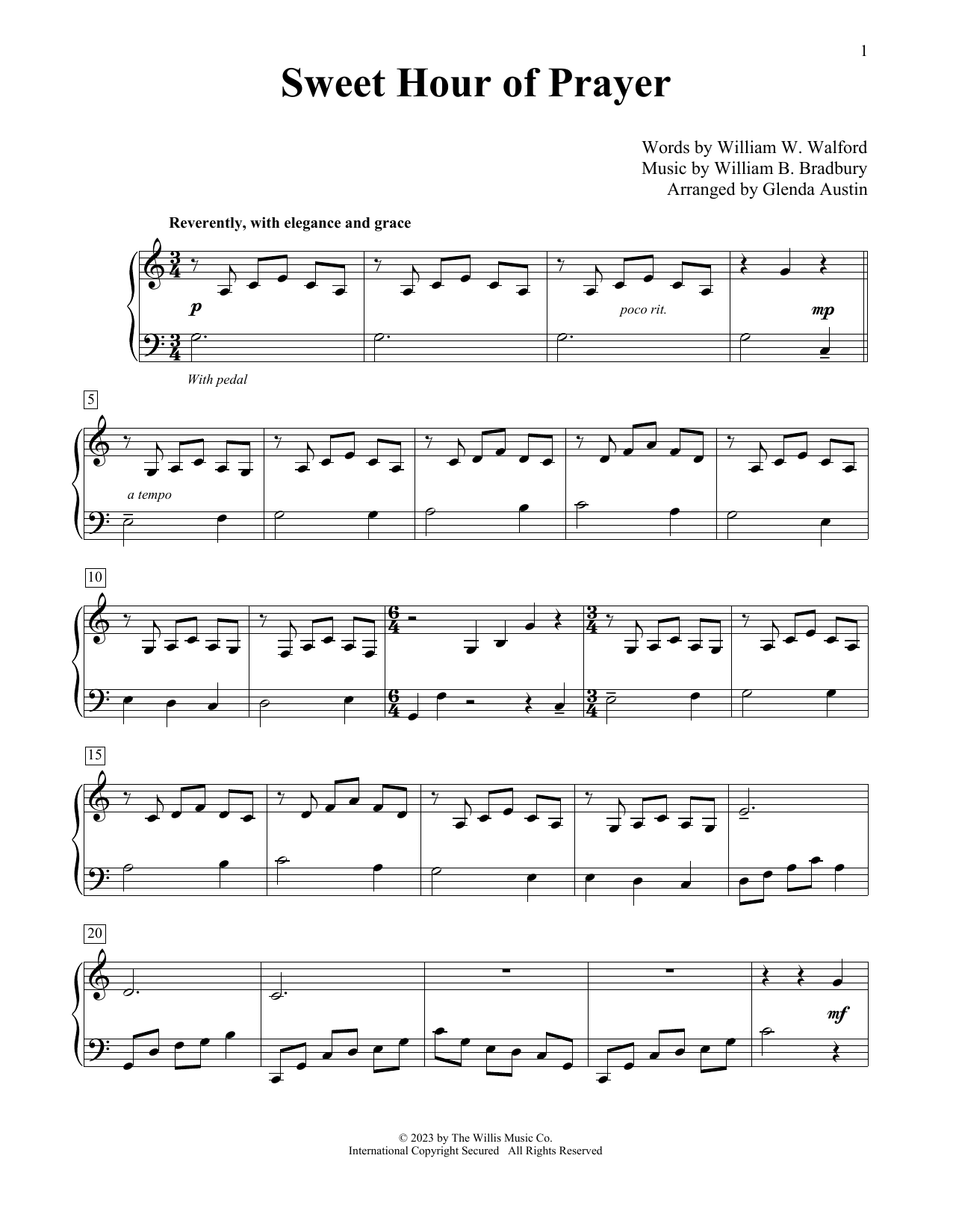 Download William B. Bradbury Sweet Hour Of Prayer (arr. Glenda Austin) Sheet Music and learn how to play Educational Piano PDF digital score in minutes