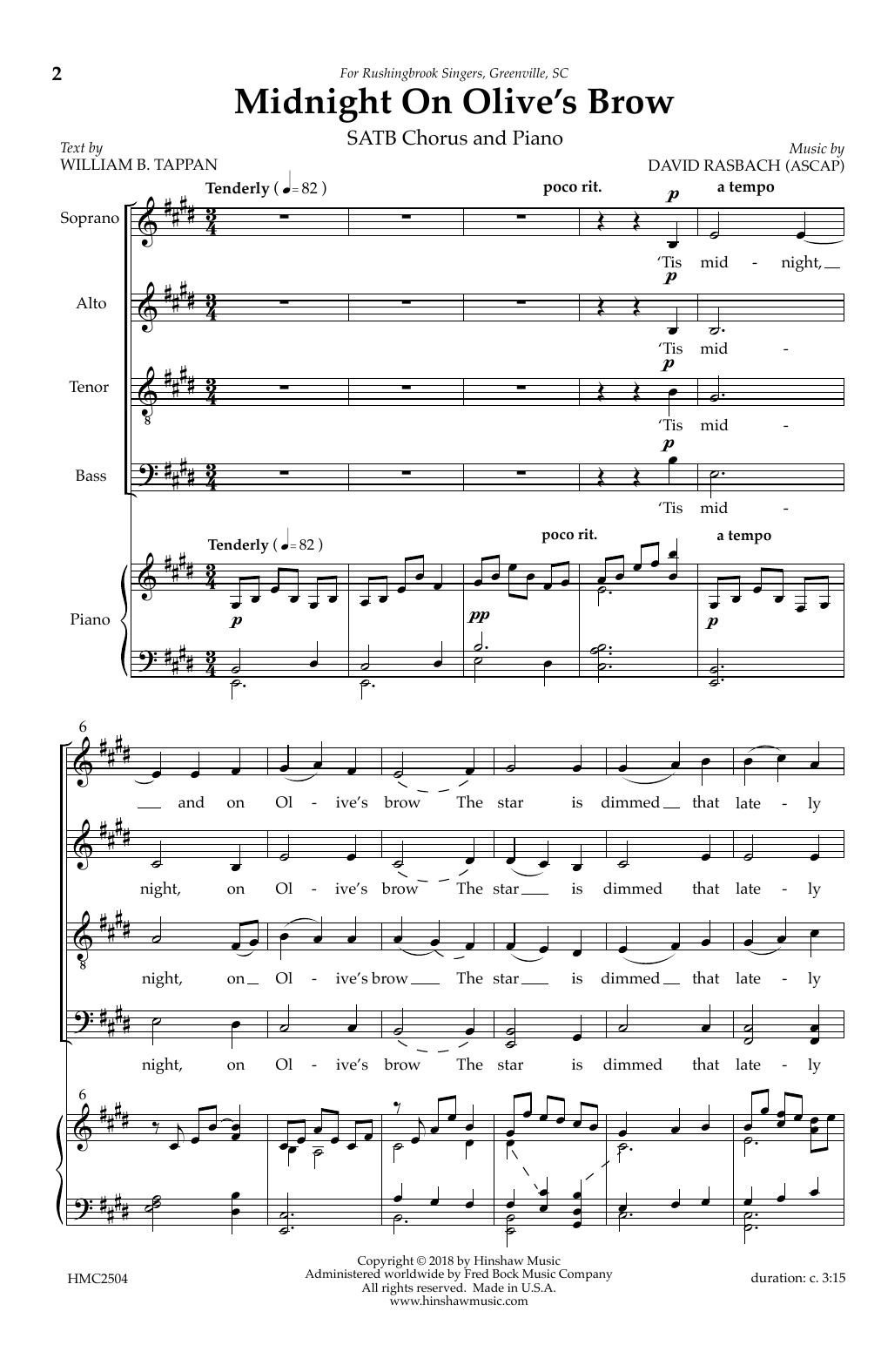 Download William B. Teppan Midnight on Olive's Brow Sheet Music and learn how to play Choral PDF digital score in minutes