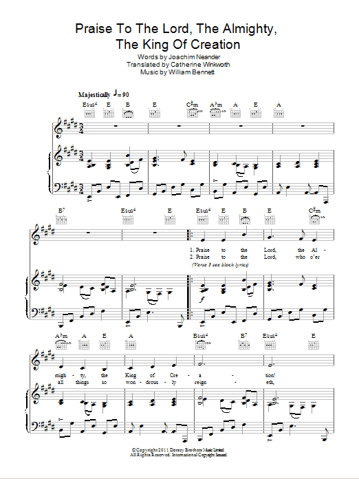 Download William Bennett Praise The Lord, The Almighty, The King Of Creation Sheet Music and learn how to play Piano, Vocal & Guitar (Right-Hand Melody) PDF digital score in minutes