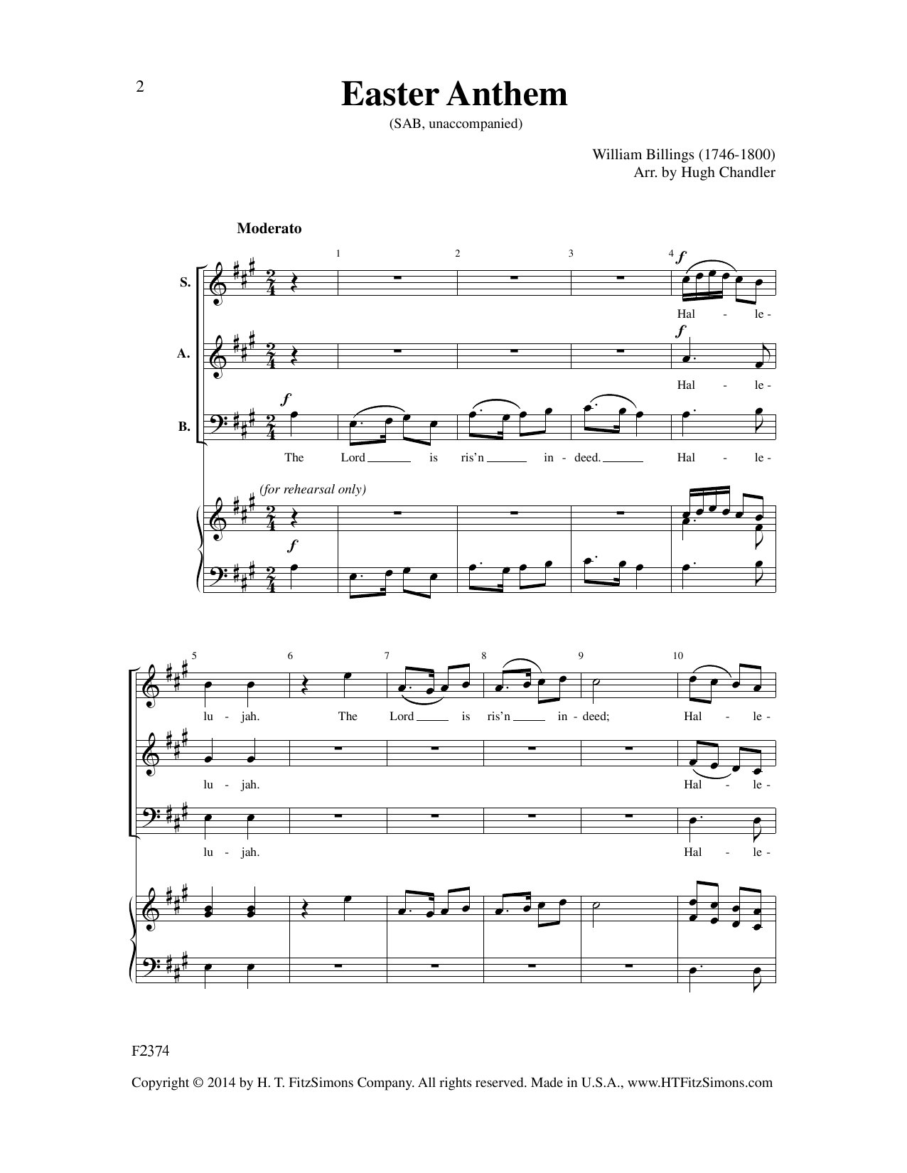 Download William Billings Easter Anthem (arr. Hugh Chandler) Sheet Music and learn how to play SAB Choir PDF digital score in minutes