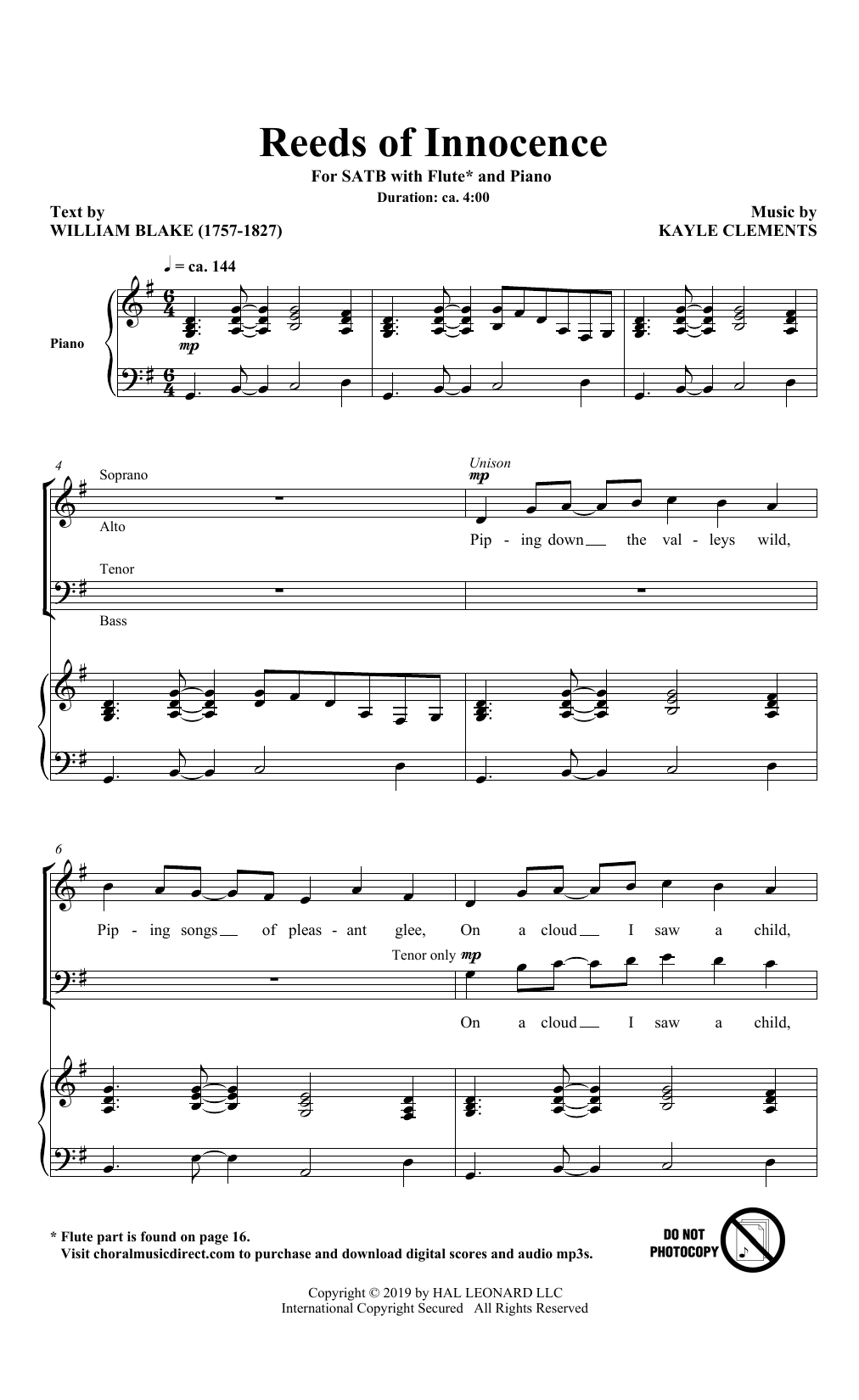 Download William Blake and Kayle Clements Reeds Of Innocence Sheet Music and learn how to play SATB Choir PDF digital score in minutes