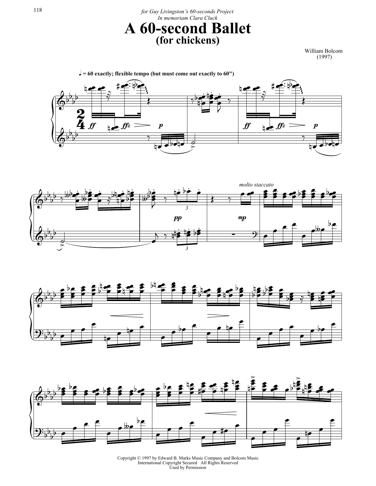 Download William Bolcom A 60-Second Ballet (For Chickens) Sheet Music and learn how to play Piano PDF digital score in minutes