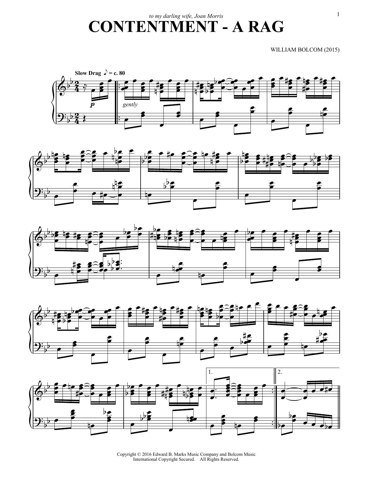 Download William Bolcom Contentment - A Rag Sheet Music and learn how to play Piano PDF digital score in minutes