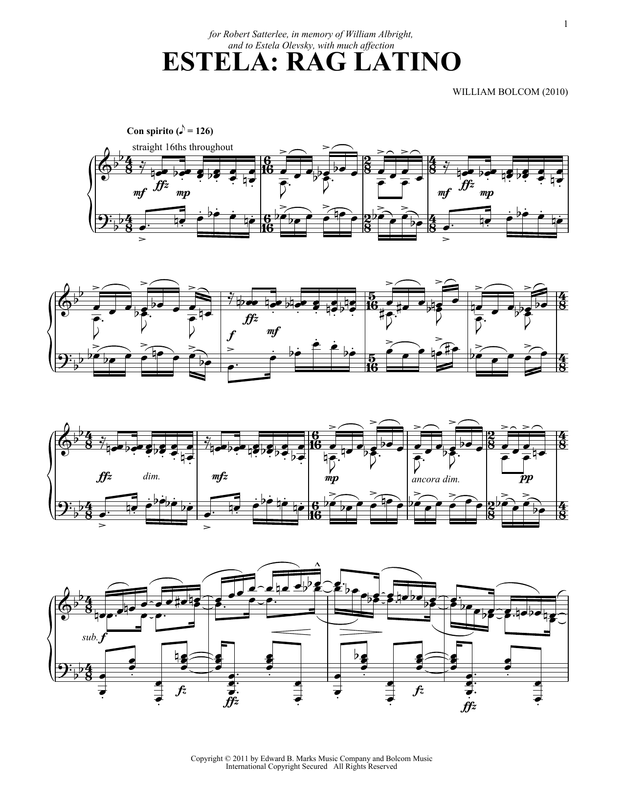 Download William Bolcom Rag Latino Sheet Music and learn how to play Piano PDF digital score in minutes