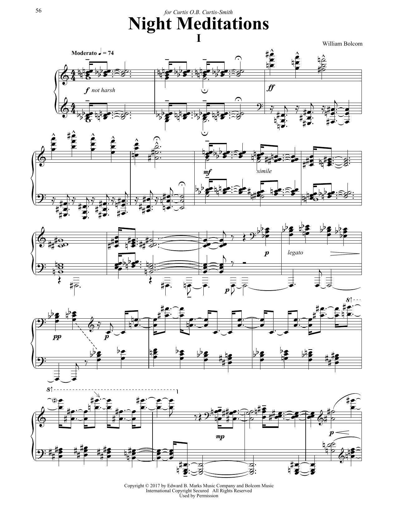 Download William Bolcom Night Meditations Sheet Music and learn how to play Piano PDF digital score in minutes