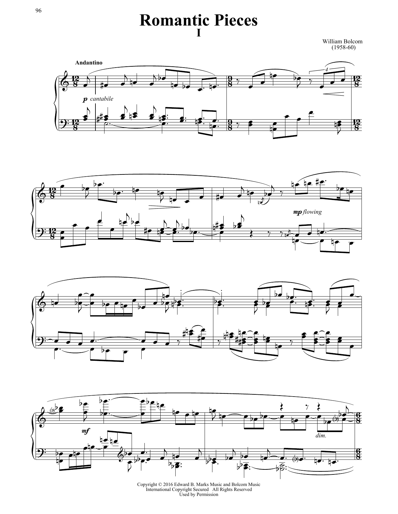 Download William Bolcom Romantic Pieces Sheet Music and learn how to play Piano PDF digital score in minutes