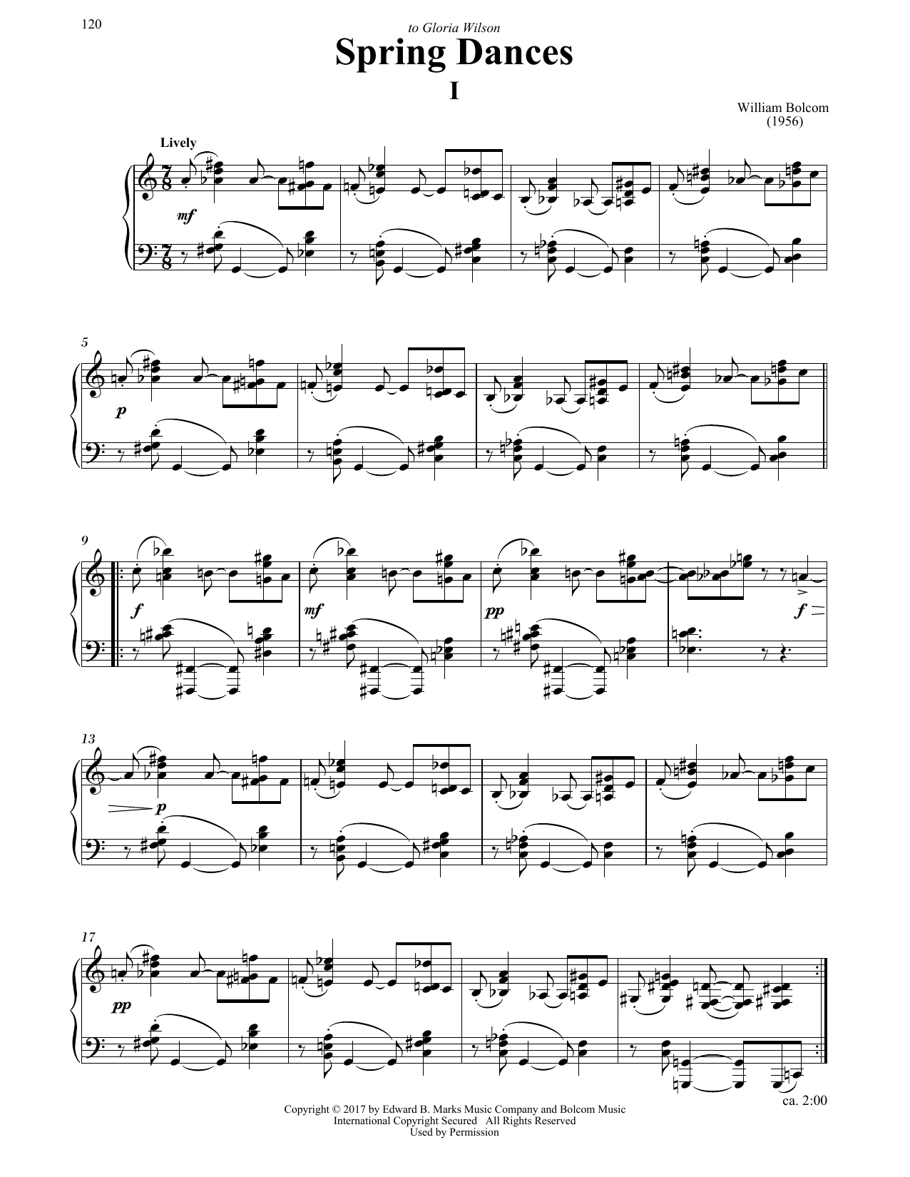 Download William Bolcom Spring Dances Sheet Music and learn how to play Piano PDF digital score in minutes