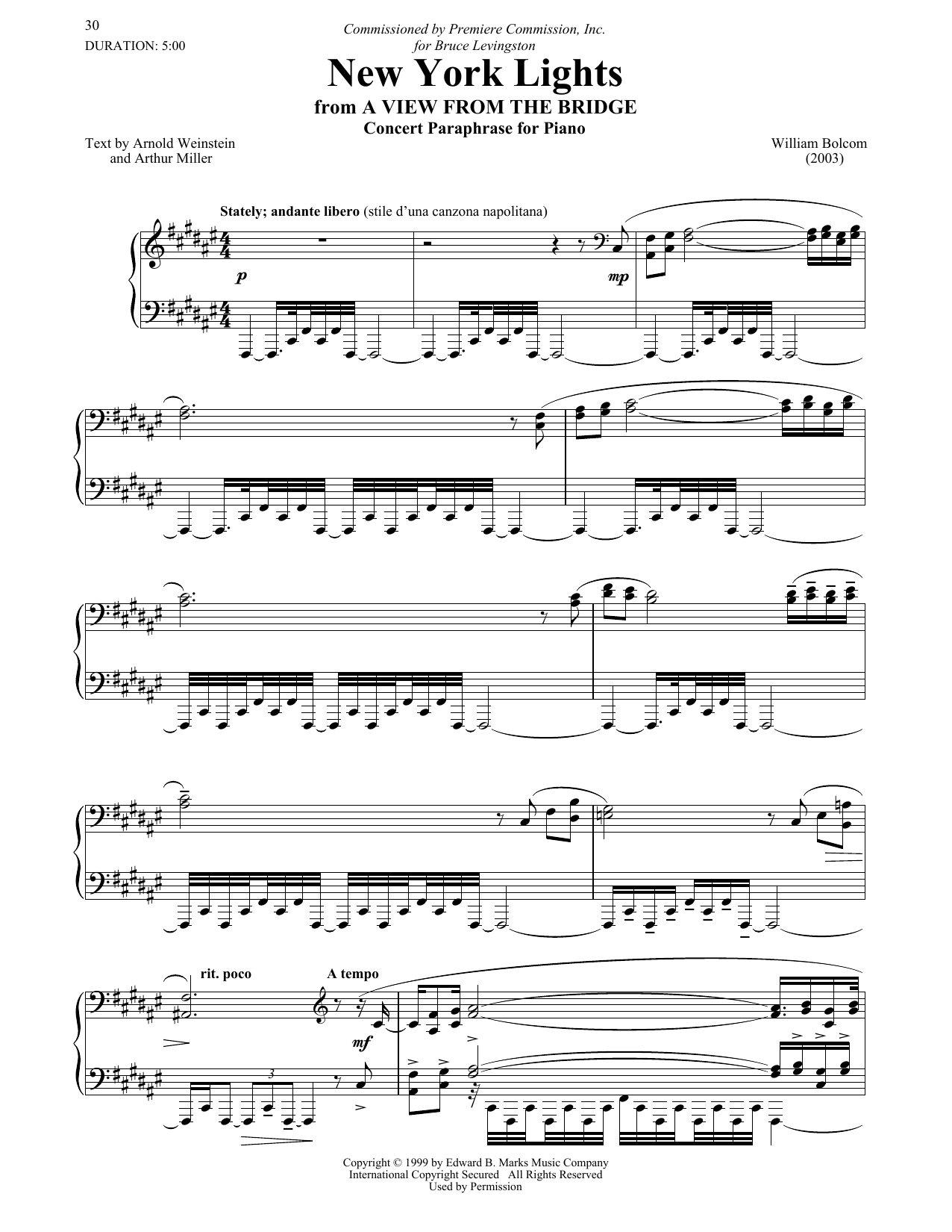 Download William Bolcom The New York Lights Sheet Music and learn how to play Piano PDF digital score in minutes