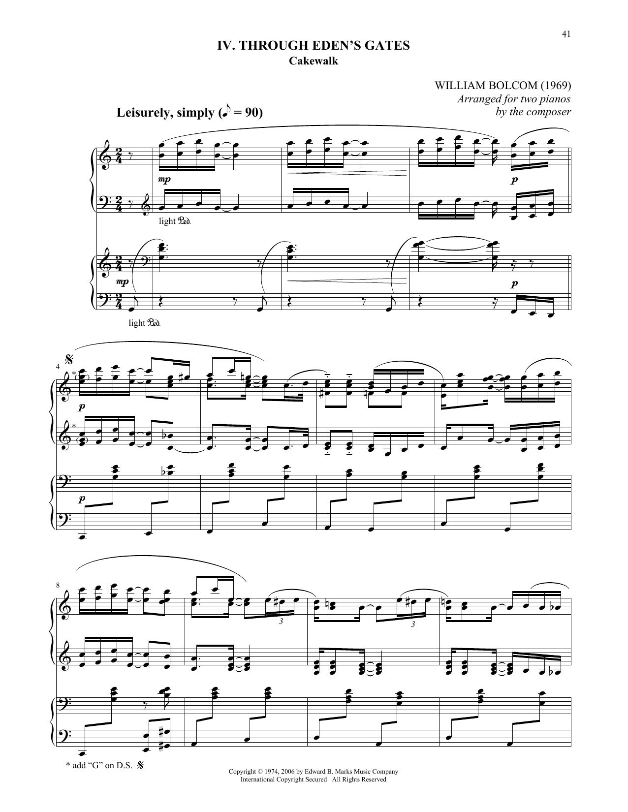Download William Bolcom Through Eden's Gates Sheet Music and learn how to play Piano Duet PDF digital score in minutes