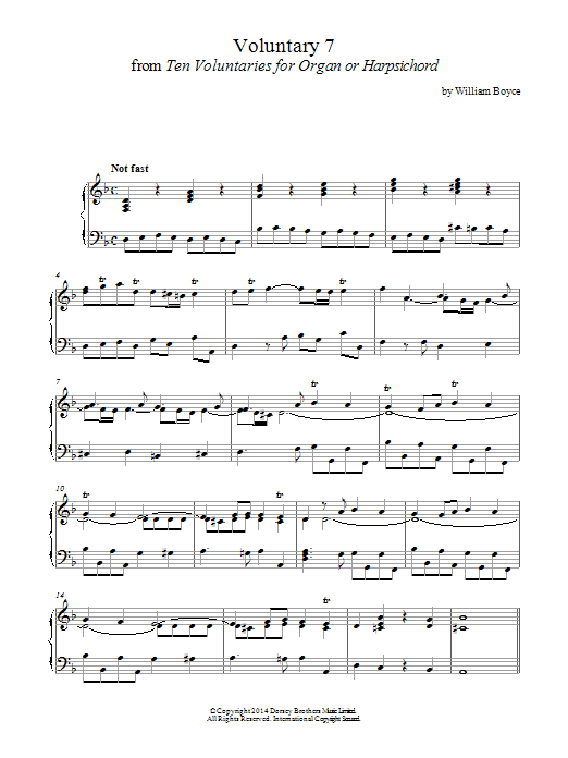 Download William Boyce Voluntary 7 In D Minor From 10 Voluntaries For Harpsichord Sheet Music and learn how to play Piano PDF digital score in minutes