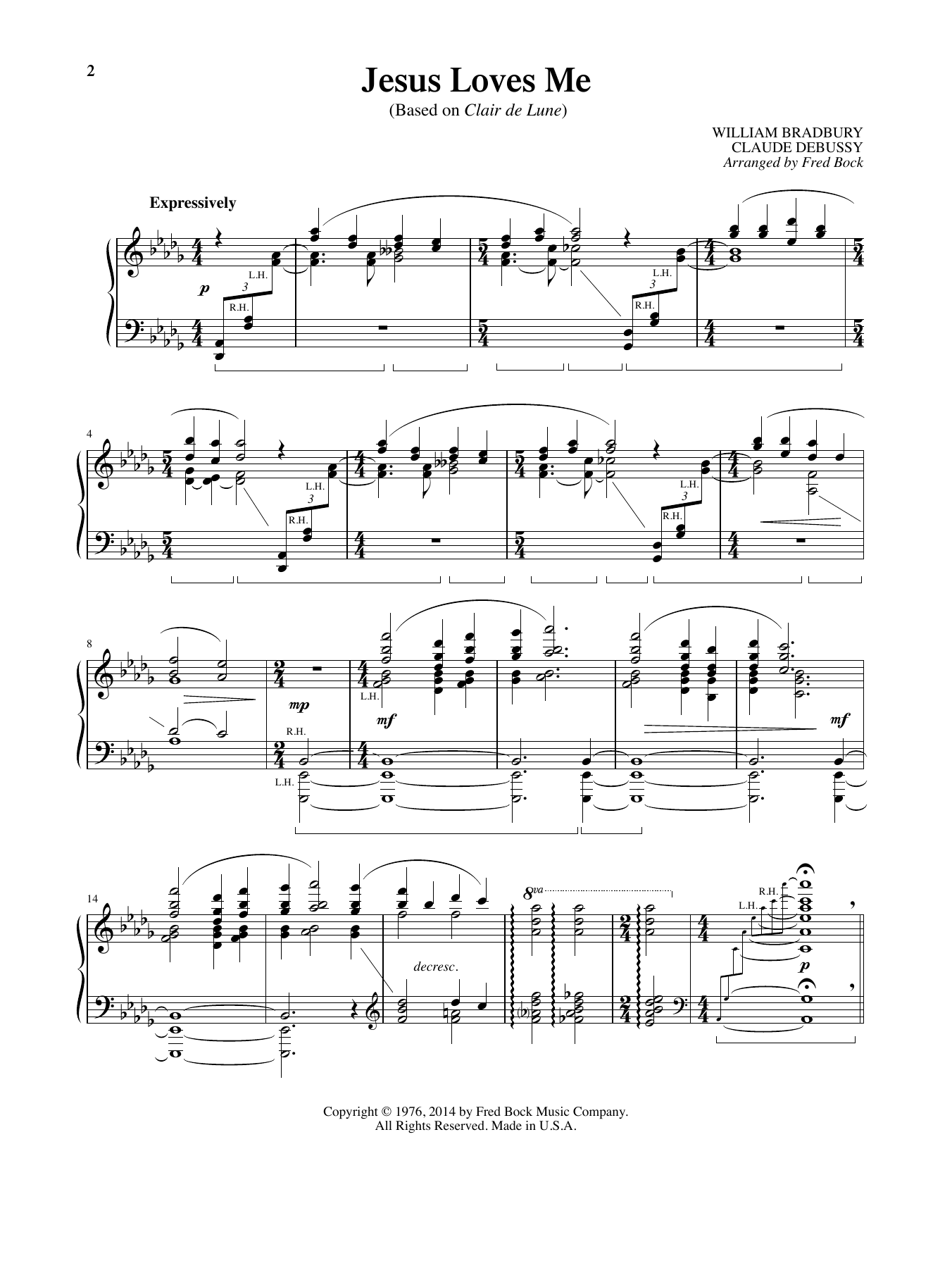Download William Bradbury and Claude Debussy Jesus Loves Me (with Clair de Lune) (arr. Fred Bock) Sheet Music and learn how to play Piano Solo PDF digital score in minutes