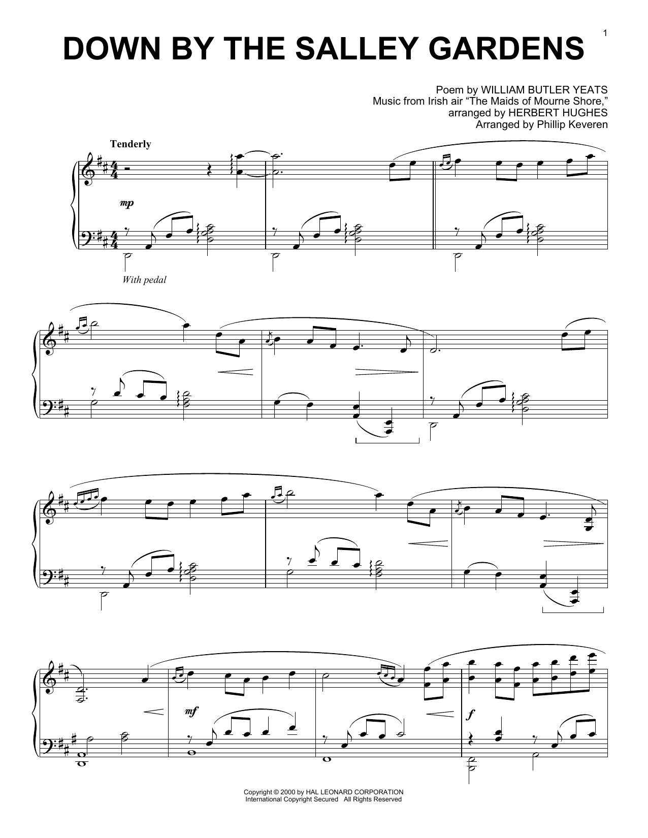 Download William Butler Yeats Down By The Sally Gardens (arr. Phillip Keveren) Sheet Music and learn how to play Piano Solo PDF digital score in minutes