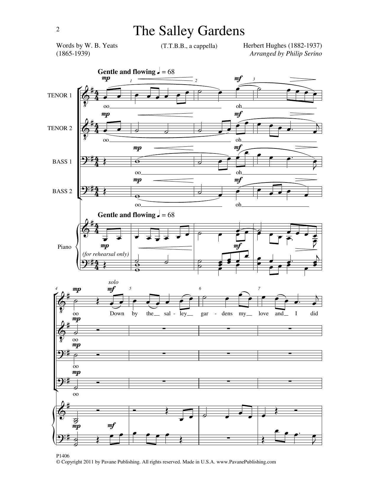 Download William Butler Yeats The Salley Gardens Sheet Music and learn how to play TTBB Choir PDF digital score in minutes