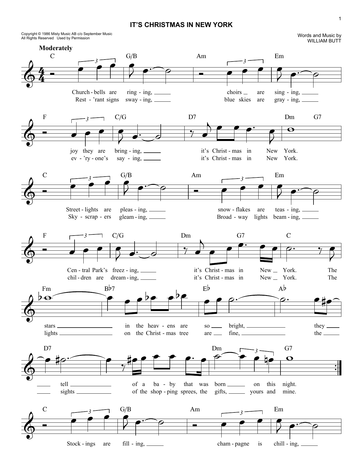 Download William Butt It's Christmas In New York Sheet Music and learn how to play Easy Piano PDF digital score in minutes