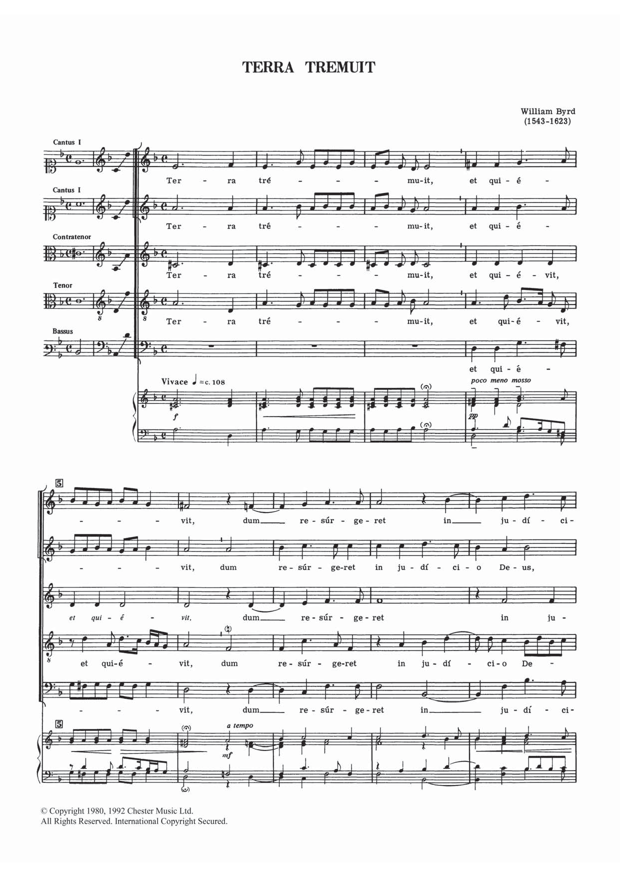 Download William Byrd Terra Tremuit Sheet Music and learn how to play Choral SSATB PDF digital score in minutes