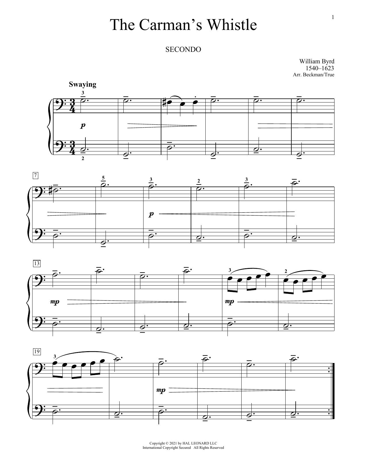 Download William Byrd The Carman's Whistle Sheet Music and learn how to play Piano Duet PDF digital score in minutes