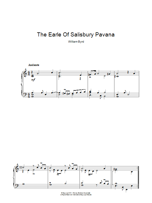 Download William Byrd The Earle Of Salisbury Pavana Sheet Music and learn how to play Piano PDF digital score in minutes