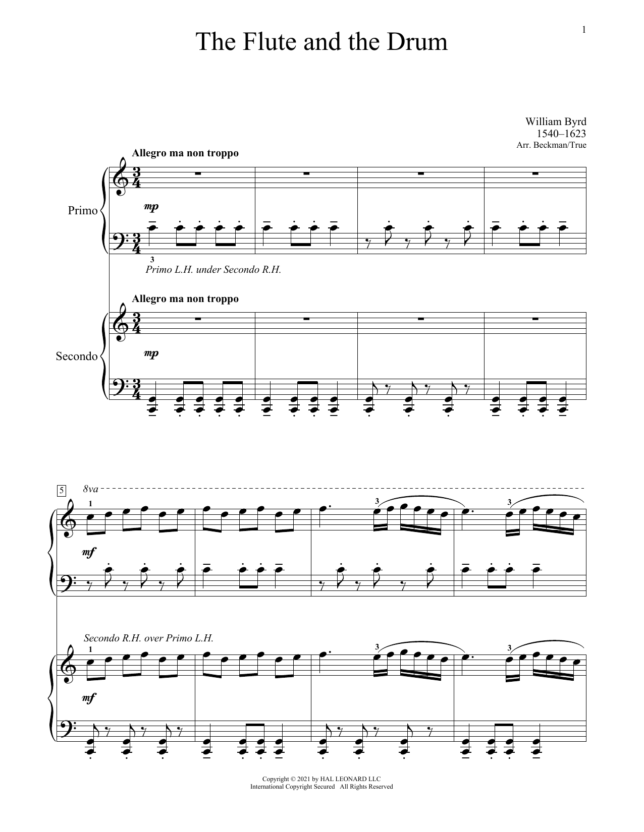 Download William Byrd The Flute And The Drum (From The Battle) Sheet Music and learn how to play Piano Duet PDF digital score in minutes