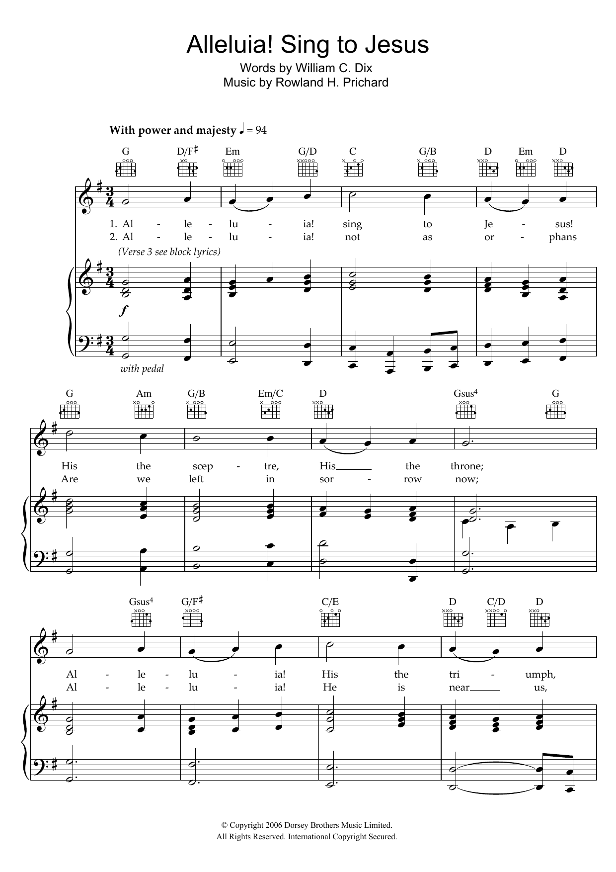 Download William C. Dix Alleluya, Sing To Jesus Sheet Music and learn how to play Piano, Vocal & Guitar (Right-Hand Melody) PDF digital score in minutes