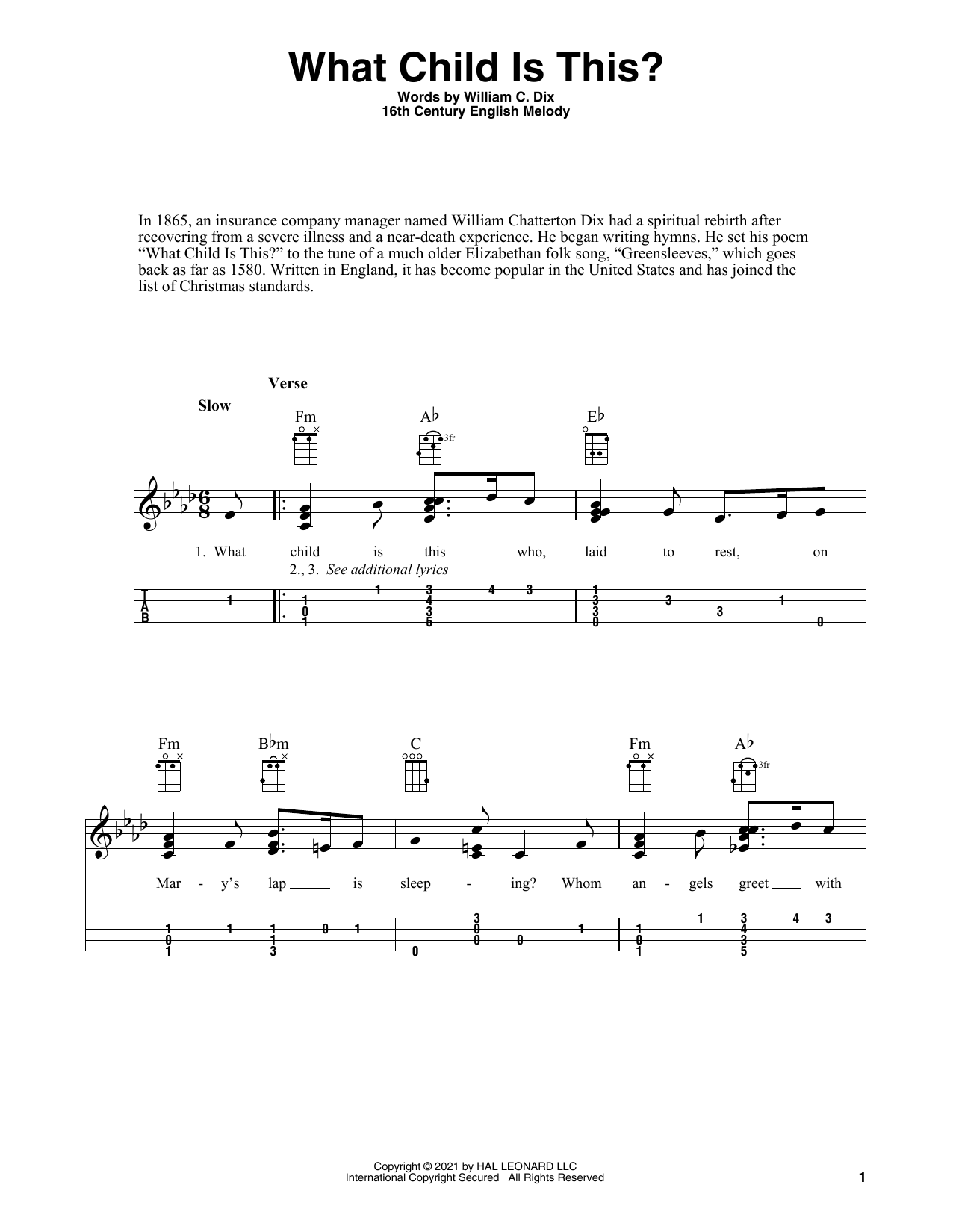 Download William C. Dix What Child Is This? (arr. Fred Sokolow) Sheet Music and learn how to play Ukulele PDF digital score in minutes