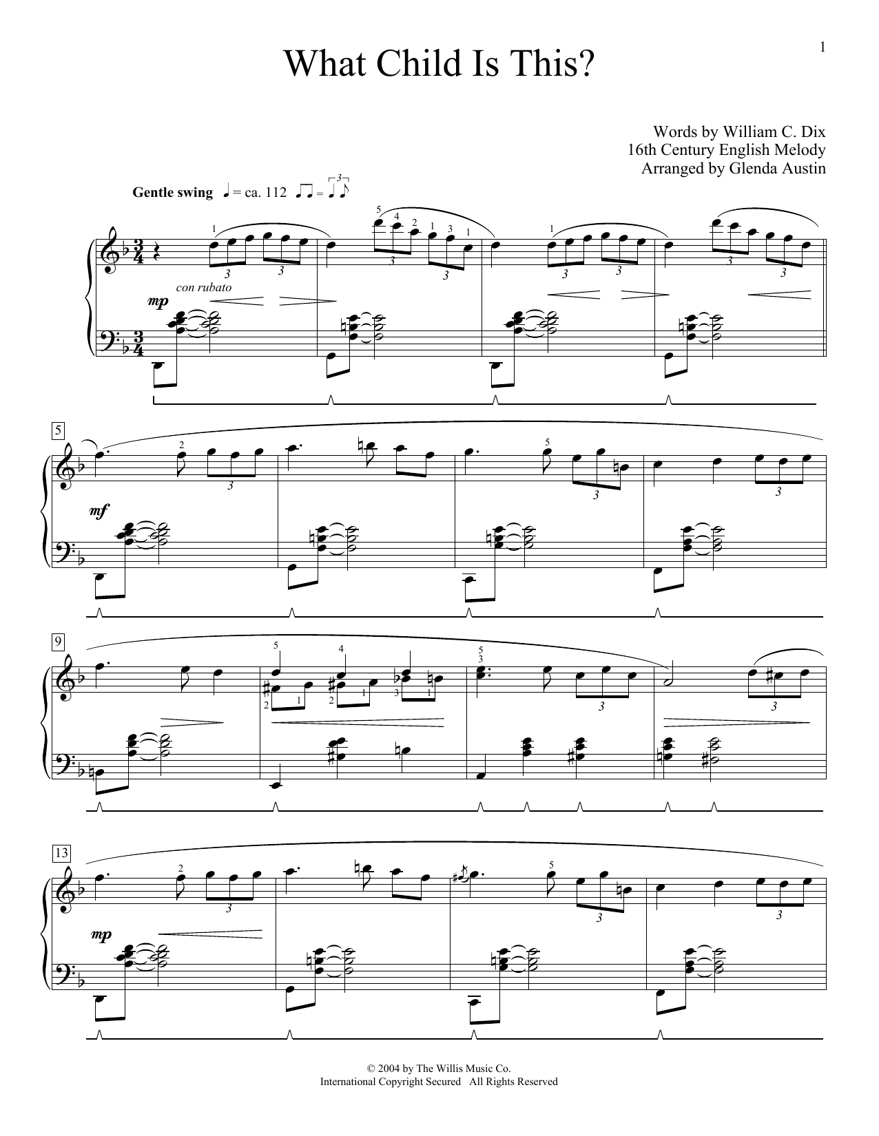 Download William C. Dix What Child Is This? (arr. Glenda Austin) Sheet Music and learn how to play Piano Solo PDF digital score in minutes
