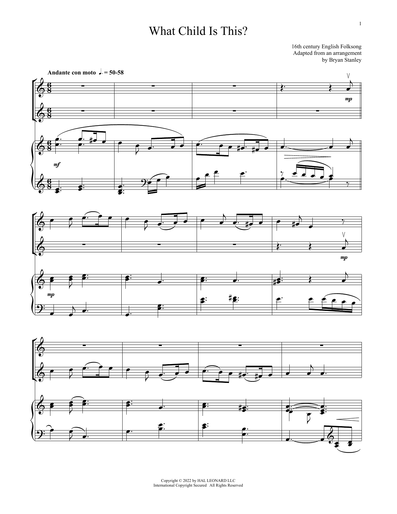 Download William C. Dix What Child Is This? (for Violin Duet and Piano) Sheet Music and learn how to play Violin and Piano PDF digital score in minutes
