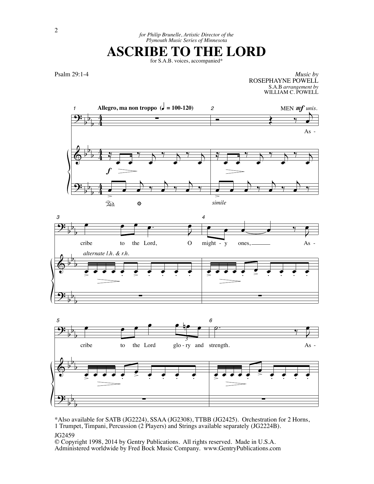 Download William C. Powell Ascribe to the Lord Sheet Music and learn how to play SAB Choir PDF digital score in minutes