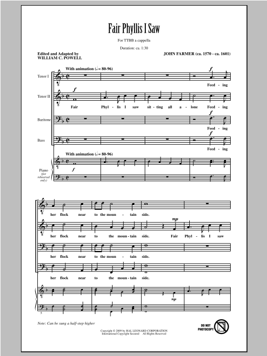 Download John Farmer Fair Phyllis I Saw (arr. William C. Powell) Sheet Music and learn how to play TTBB PDF digital score in minutes