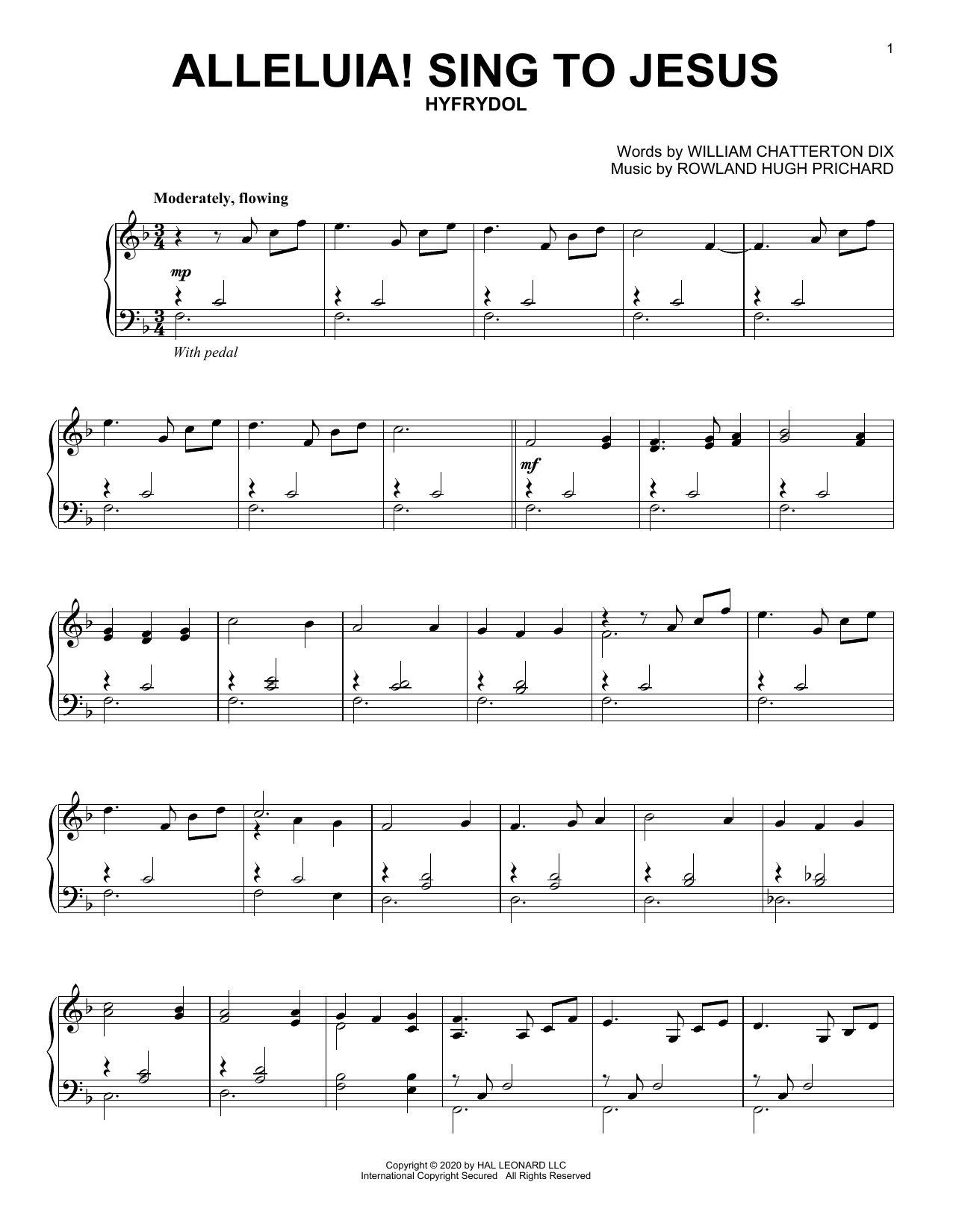 Download William Chatterton Dix and Rowland Hugh Prichard Alleluia! Sing To Jesus Sheet Music and learn how to play Piano Solo PDF digital score in minutes