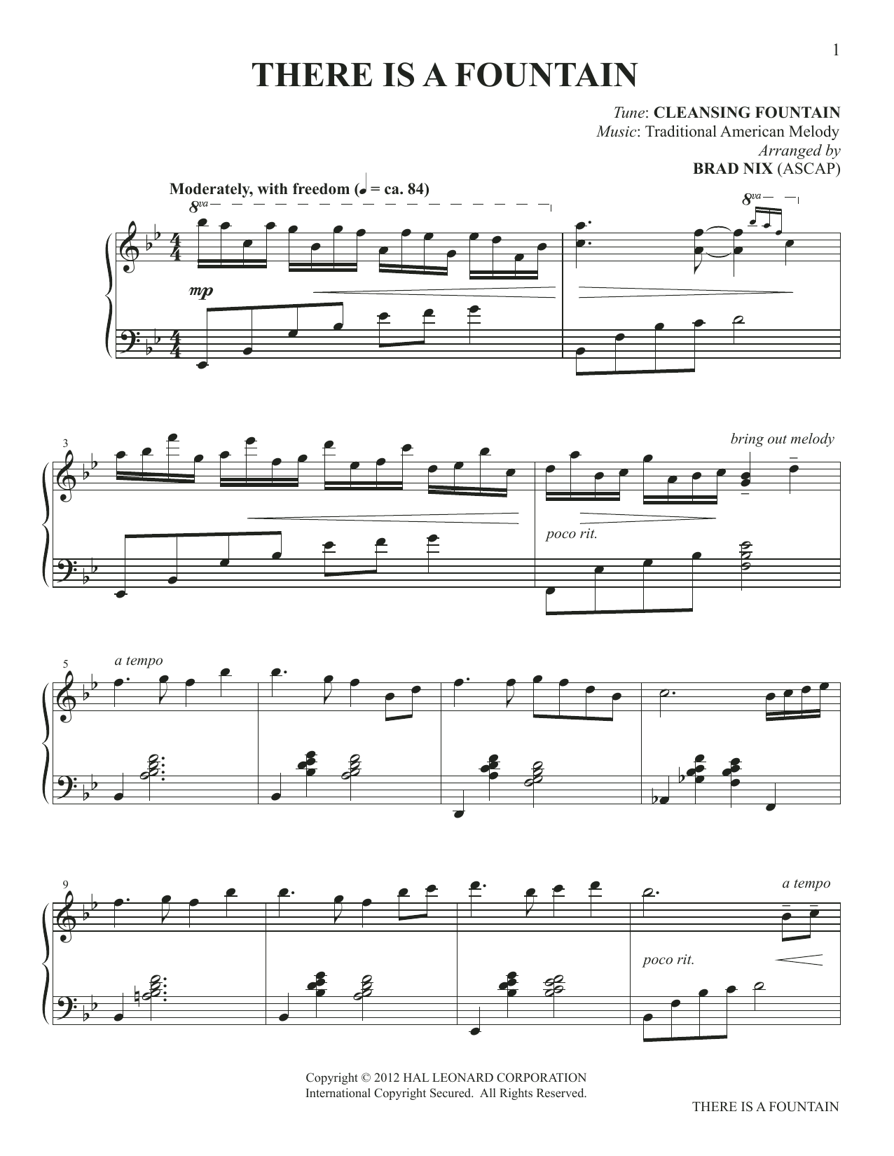 Download William Cowper There Is A Fountain (arr. Brad Nix) Sheet Music and learn how to play Piano Solo PDF digital score in minutes