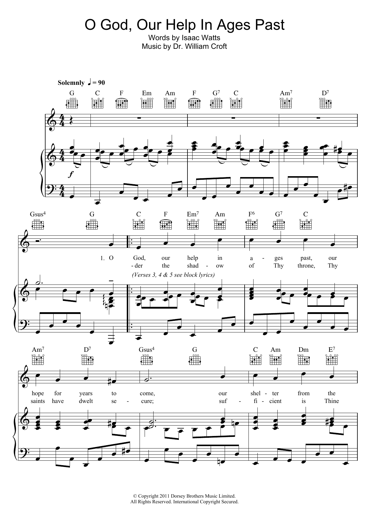 Download Dr. William Croft O God Our Help In Ages Past Sheet Music and learn how to play Piano, Vocal & Guitar (Right-Hand Melody) PDF digital score in minutes