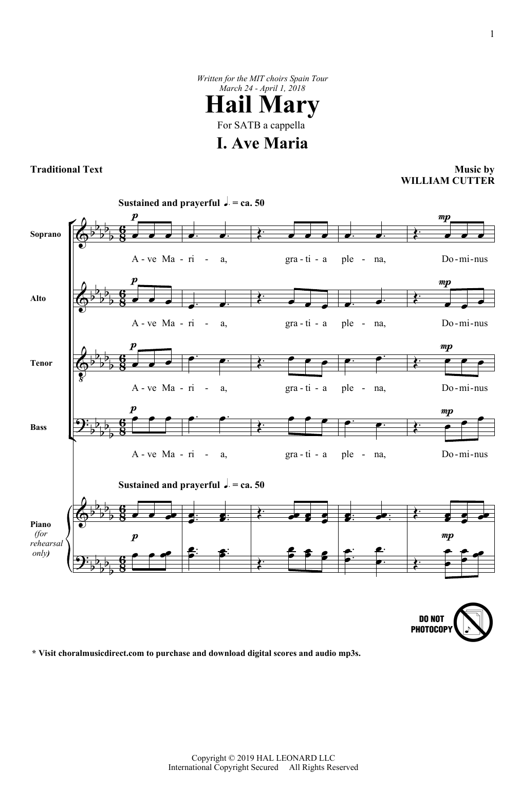Download William Cutter Ave Maria Sheet Music and learn how to play SATB Choir PDF digital score in minutes
