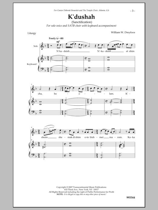Download William Dreyfoos K'dushah Sheet Music and learn how to play SATB Choir PDF digital score in minutes