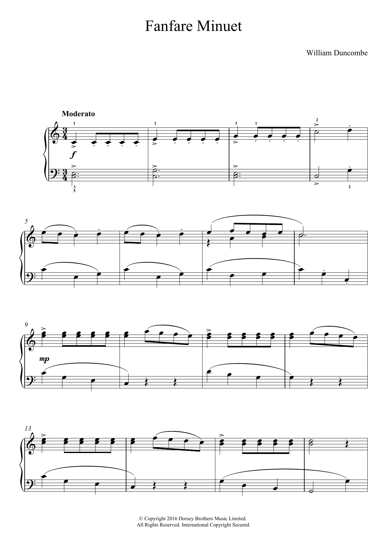 Download William Duncombe Fanfare Minuet Sheet Music and learn how to play Easy Piano PDF digital score in minutes