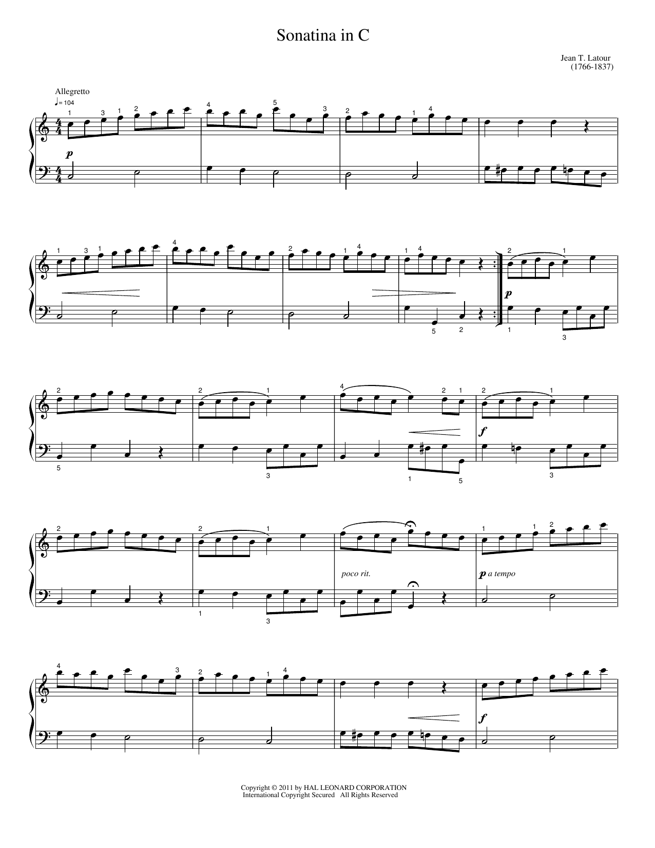 Download William Duncombe Sonatina in C Sheet Music and learn how to play Easy Piano PDF digital score in minutes