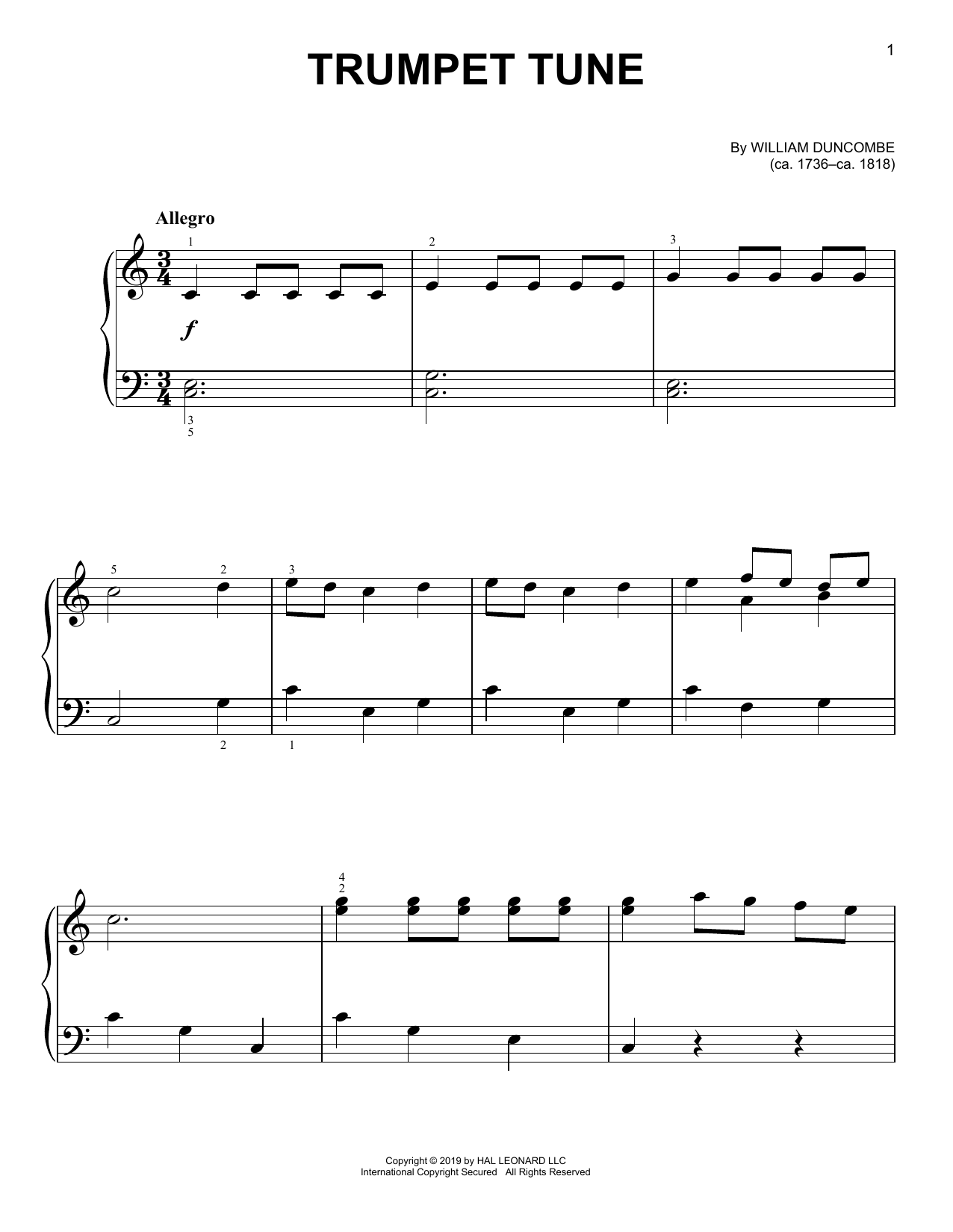 Download William Duncombe Trumpet Tune Sheet Music and learn how to play Easy Piano PDF digital score in minutes
