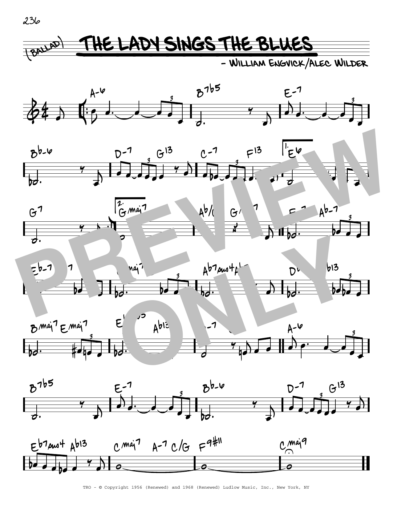 Download William Engvick The Lady Sings The Blues Sheet Music and learn how to play Real Book – Melody & Chords PDF digital score in minutes